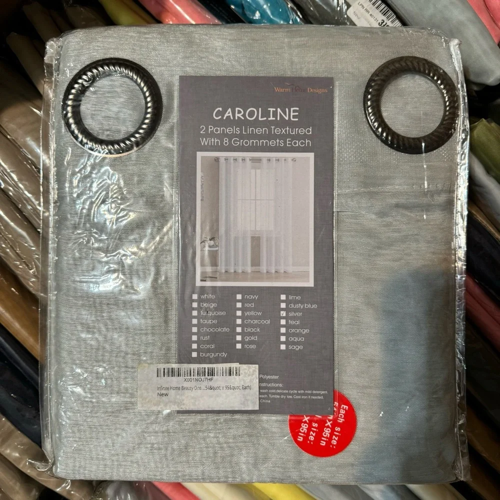 Caroline Silver 2 panels Lines textured with 8 grommets each